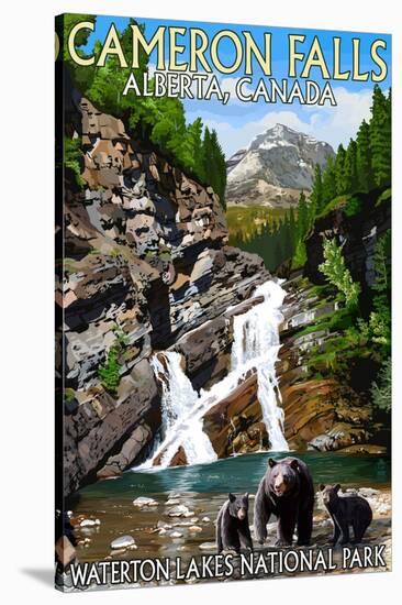 Waterton Lakes National Park, Canada - Cameron Falls and Bear Family-Lantern Press-Stretched Canvas