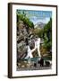 Waterton Lakes National Park, Canada - Cameron Falls and Bear Family-Lantern Press-Framed Art Print