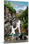 Waterton Lakes National Park, Canada - Cameron Falls and Bear Family-Lantern Press-Mounted Art Print