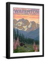 Waterton National Park, Canada - Bears and Spring Flowers-Lantern Press-Framed Art Print