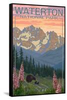 Waterton National Park, Canada - Bears and Spring Flowers-Lantern Press-Framed Stretched Canvas