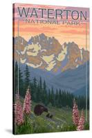 Waterton National Park, Canada - Bears and Spring Flowers-Lantern Press-Stretched Canvas