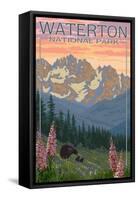 Waterton National Park, Canada - Bears and Spring Flowers-Lantern Press-Framed Stretched Canvas