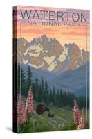 Waterton National Park, Canada - Bears and Spring Flowers-Lantern Press-Stretched Canvas