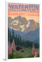 Waterton National Park, Canada - Bears and Spring Flowers-Lantern Press-Framed Art Print