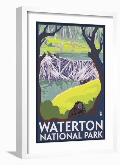 Waterton National Park, Canada - Beaver Family-Lantern Press-Framed Art Print