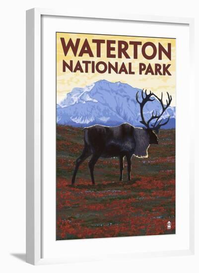 Waterton National Park, Canada - Caribou & Mountain-Lantern Press-Framed Art Print