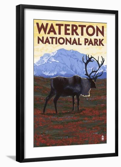 Waterton National Park, Canada - Caribou & Mountain-Lantern Press-Framed Art Print