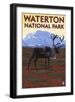 Waterton National Park, Canada - Caribou & Mountain-Lantern Press-Framed Art Print