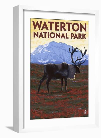 Waterton National Park, Canada - Caribou & Mountain-Lantern Press-Framed Art Print