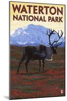Waterton National Park, Canada - Caribou & Mountain-Lantern Press-Mounted Art Print