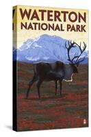 Waterton National Park, Canada - Caribou & Mountain-Lantern Press-Stretched Canvas