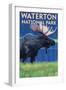 Waterton National Park, Canada - Moose at Night-Lantern Press-Framed Art Print