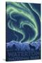 Waterton National Park, Canada - Northern Lights & Wolf-Lantern Press-Stretched Canvas