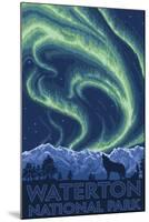 Waterton National Park, Canada - Northern Lights & Wolf-Lantern Press-Mounted Art Print