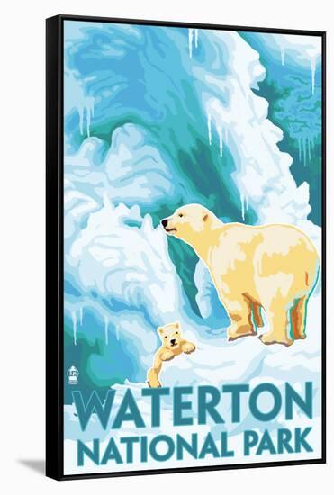 Waterton National Park, Canada - Polar Bear & Cub-Lantern Press-Framed Stretched Canvas