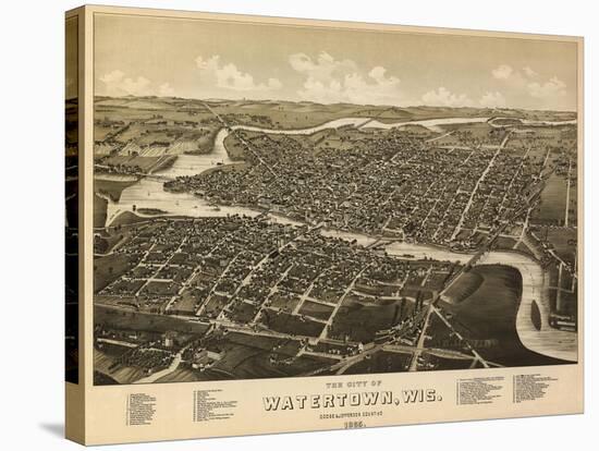 Watertown, Wisconsin - Panoramic Map-Lantern Press-Stretched Canvas