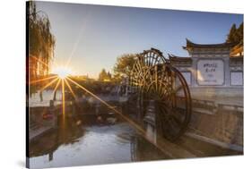 Waterwheels at dawn, Lijiang, UNESCO World Heritage Site, Yunnan, China, Asia-Ian Trower-Stretched Canvas