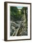 Watkins Glen, New York - View of a Suspension Bridge-Lantern Press-Framed Art Print