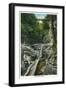 Watkins Glen, New York - View of a Suspension Bridge-Lantern Press-Framed Art Print