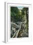 Watkins Glen, New York - View of a Suspension Bridge-Lantern Press-Framed Art Print