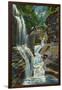 Watkins Glen, New York - View of Rainbow Falls and Bridge-Lantern Press-Framed Art Print