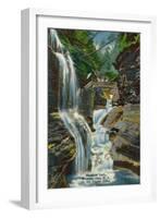 Watkins Glen, New York - View of Rainbow Falls and Bridge-Lantern Press-Framed Art Print