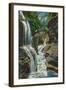 Watkins Glen, New York - View of Rainbow Falls and Bridge-Lantern Press-Framed Art Print