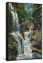 Watkins Glen, New York - View of Rainbow Falls and Bridge-Lantern Press-Framed Stretched Canvas