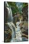 Watkins Glen, New York - View of Rainbow Falls and Bridge-Lantern Press-Stretched Canvas