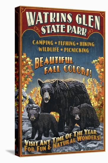 Watkins Glen State Park, New York - Bear Family-Lantern Press-Stretched Canvas