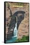 Watkins Glen State Park, New York - Entrance Cascade and Sentry Bridge-Lantern Press-Framed Stretched Canvas