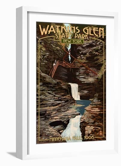 Watkins Glen State Park, New York - Minnehaha Falls-Lantern Press-Framed Art Print