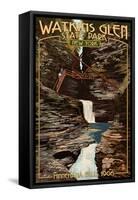 Watkins Glen State Park, New York - Minnehaha Falls-Lantern Press-Framed Stretched Canvas