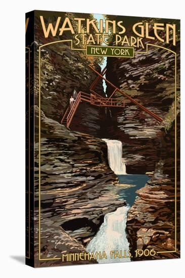 Watkins Glen State Park, New York - Minnehaha Falls-Lantern Press-Stretched Canvas