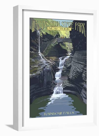 Watkins Glen State Park, New York - Rainbow Falls-Lantern Press-Framed Art Print