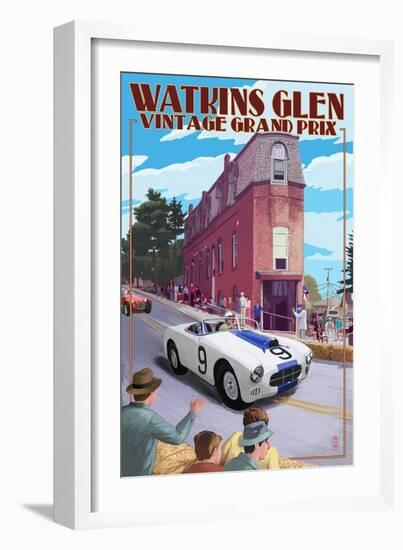 Watkins Glen State Park, New York - Vintage Grand Prix-Lantern Press-Framed Art Print