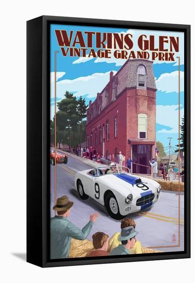 Watkins Glen State Park, New York - Vintage Grand Prix-Lantern Press-Framed Stretched Canvas