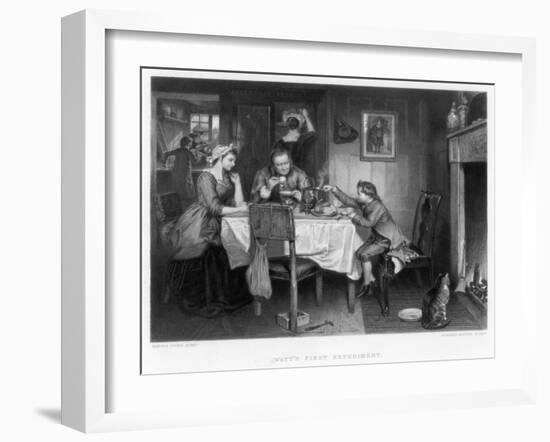 Watt's First Experiment, 18th Century-Herbert Bourne-Framed Giclee Print