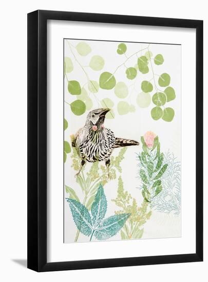 Wattlebird and Pincushion Protea-Trudy Rice-Framed Art Print