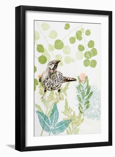 Wattlebird and Pincushion Protea-Trudy Rice-Framed Art Print