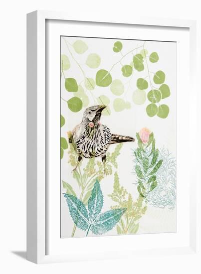 Wattlebird and Pincushion Protea-Trudy Rice-Framed Art Print