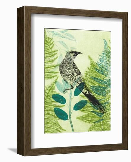 Wattlebird Hiding in the Fernery-Trudy Rice-Framed Art Print