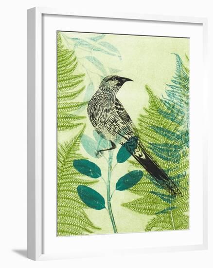 Wattlebird Hiding in the Fernery-Trudy Rice-Framed Art Print