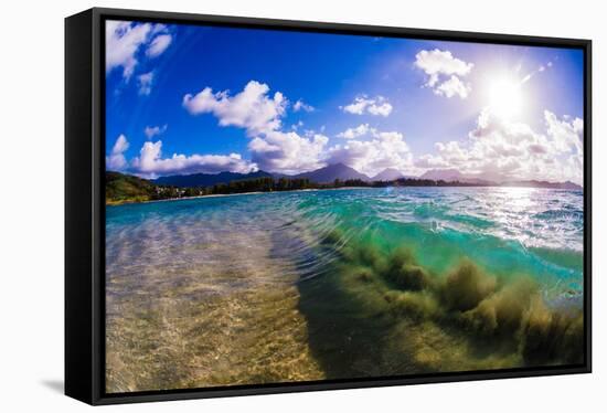 Wave breaking off Popoia Island (Flat Island), Kailua Bay, Oahu, Hawaii-Mark A Johnson-Framed Stretched Canvas