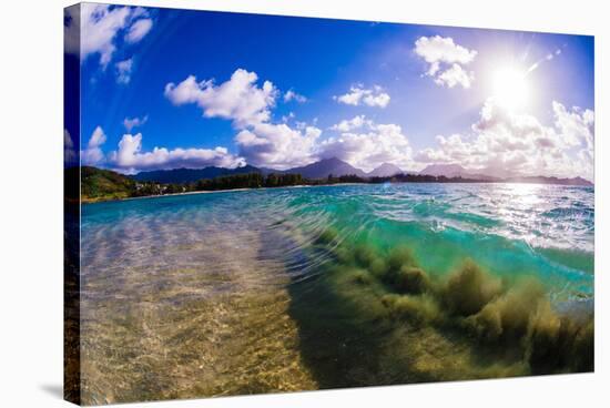 Wave breaking off Popoia Island (Flat Island), Kailua Bay, Oahu, Hawaii-Mark A Johnson-Stretched Canvas