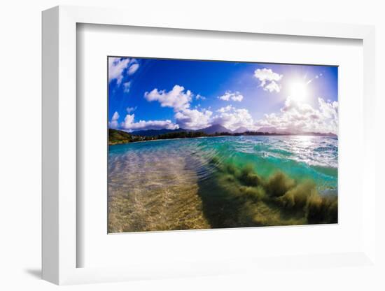 Wave breaking off Popoia Island (Flat Island), Kailua Bay, Oahu, Hawaii-Mark A Johnson-Framed Photographic Print