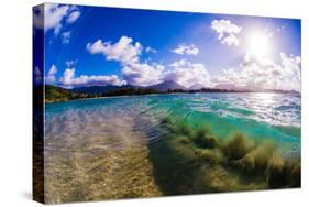 Wave breaking off Popoia Island (Flat Island), Kailua Bay, Oahu, Hawaii-Mark A Johnson-Stretched Canvas