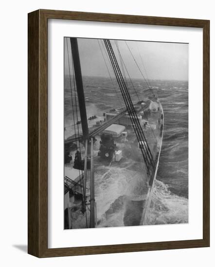 Wave Breaking over Deck of Liner Queen Elizabeth During Severe Storm on North Atlantic Crossing-Alfred Eisenstaedt-Framed Photographic Print