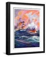 "Wave Breaks over Steamer,"March 21, 1936-Anton Otto Fischer-Framed Giclee Print